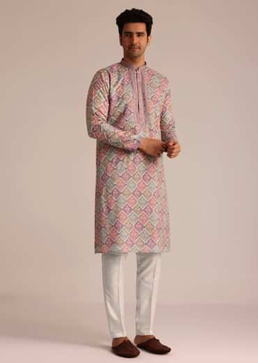 Lilac Embroidered Silk Kurta Set