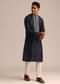 Navy Blue Silk Kurta Set With Resham Embroidered Work