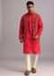 Red Floral Print Jacket Kurta Set In Georgette