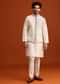 Beige Silk Blend Kurta And Jacket Set With Mirror Work