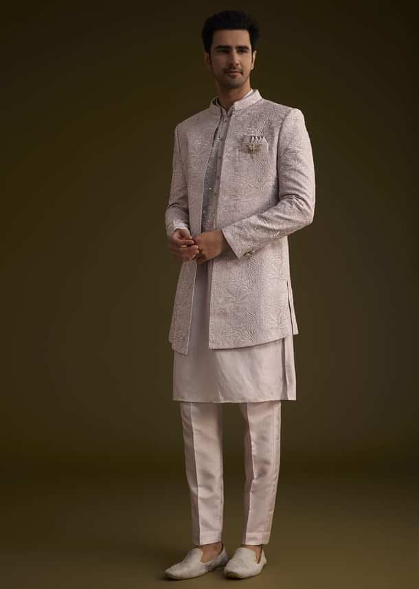 Wisteria Purple Silk Open Style Sherwani Set