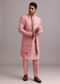Onion Pink Thread Embroidered Dola Silk Sherwani Set