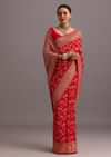 Red Georgette Woven Saree With Bandhani Jaal Work