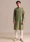 Green Hand Block Printed Kurta Set For Men