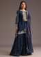 Blue Zari Work Palazzo Suit With Organza Dupatta