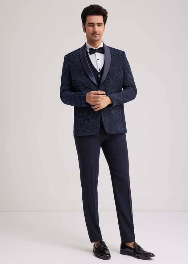 Blue Silk Tuxedo With Resham Work Blue Silk Tuxedo With Resham Work