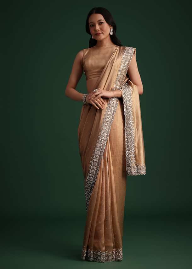 Copper Tissue Cutdana And Stone Embroidered Saree