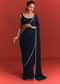 Navy Blue Cutdana Work Chinnon Saree
