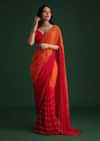 Red Orange Dual Tone Chinon Heavy Embroidered Saree