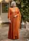 Rust Crepe Anarkali Suit With Pleated Sleeves And Net Dupatta