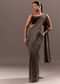 Pre Stitched Brown Sequined Saree With Cowl Blouse