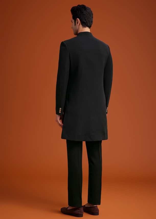 Black Indo Western With Brass Brooch Detailing Black Indo Western With Brass Brooch Detailing