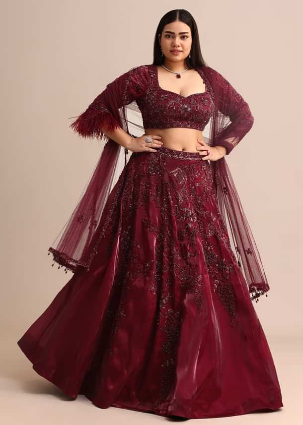 Wine Bridal Lehenga With Dupatta