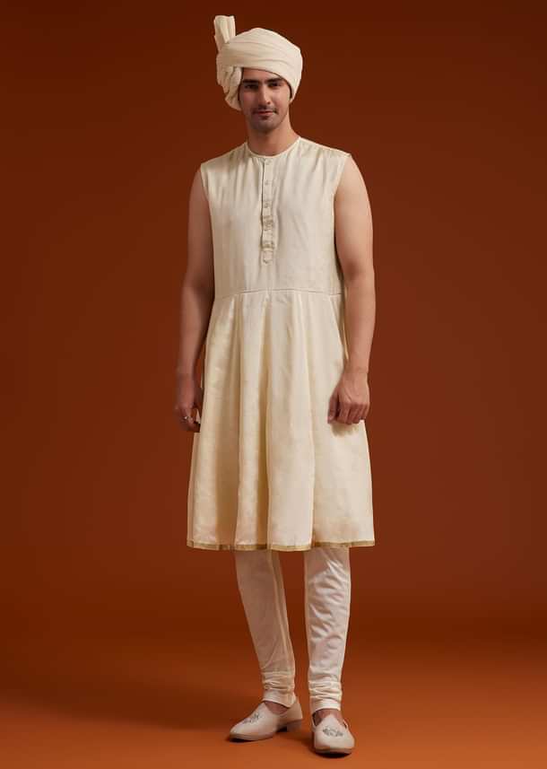 Faun Sherwani Set With Zardosi And Butti Work