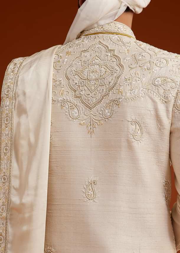 Ivory Sherwani Set With Zardosi And Butti Work