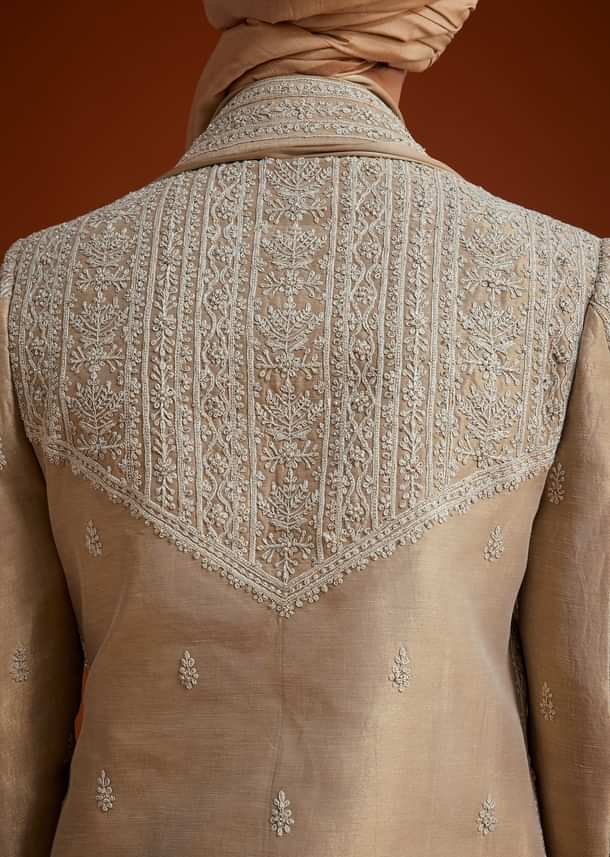 Faun Sherwani Set With Dori And Thread Embroidery