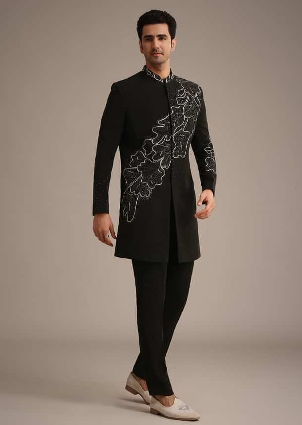 Black Zardozi Embroidered Indowestern Set Black Zardozi Embroidered Indowestern Set