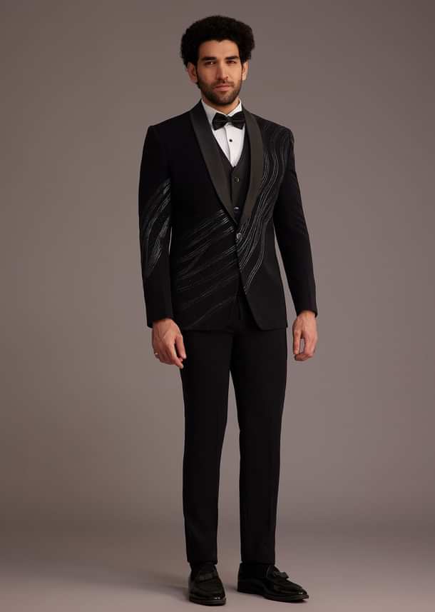 Black Tuxedo With Embellished Swirl Detailing Black Tuxedo With Embellished Swirl Detailing