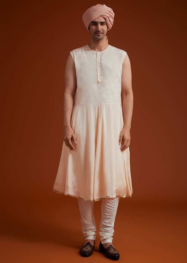 Peach Sherwani With Bead And Thread Embroidery