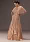 Nude Ruched Blouse With Cape And Layered Skirt
