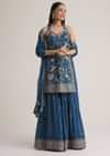 Blue Thread Work Sharara Suit With Dupatta