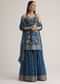 Blue Thread Work Sharara Suit With Dupatta