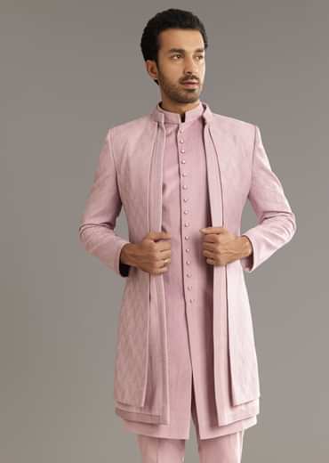 Lilac Indo Western Suit With Self Texture Work
