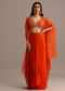 Orange Embroidered Croptop With Pleated Skirt And Chanderi Jacket