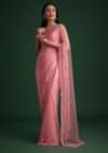 Pink Net Embroidered Saree With Cudtana And Sequin Work