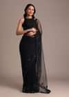 Black Net Embroidered Saree With Cutdana And Sequin Work