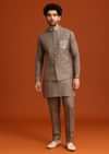 Grey Zardozi Work Linen Jacket Kurta Set