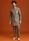 Grey Zardozi Work Linen Jacket Kurta Set