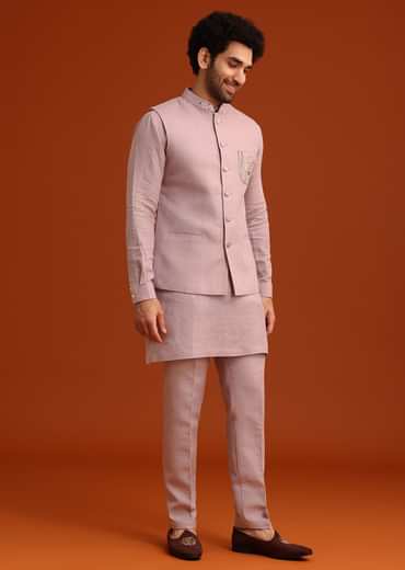 Purple Hand Embroidered Jacket And Kurta Set