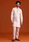 Pink Floral Embroidered Kurta Jacket Set