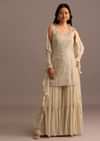 Beige Embroidered Sharara Set With Dupatta