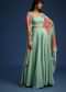 Turquoise Floral Print Organza Jacket And Skirt Set