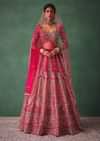 Raw Silk Red Bridal Lehenga With Embroidered Blouse And Scallop Dupatta
