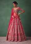 Raw Silk Red Bridal Lehenga With Embroidered Blouse And Scallop Dupatta