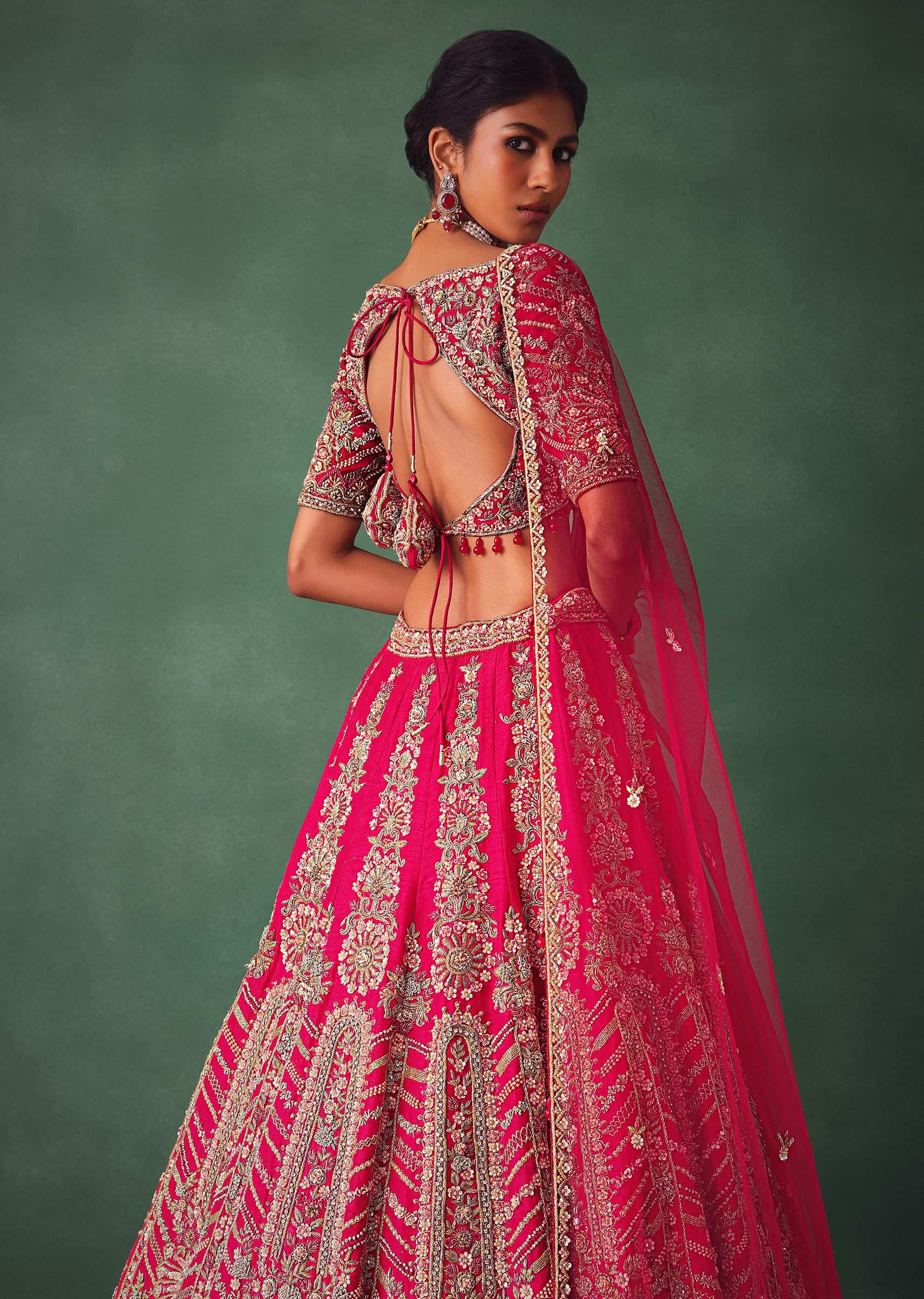 Raw Silk Red Bridal Lehenga With Embroidered Blouse And Scallop Dupatta