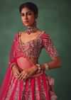 Raw Silk Red Bridal Lehenga With Embroidered Blouse And Scallop Dupatta