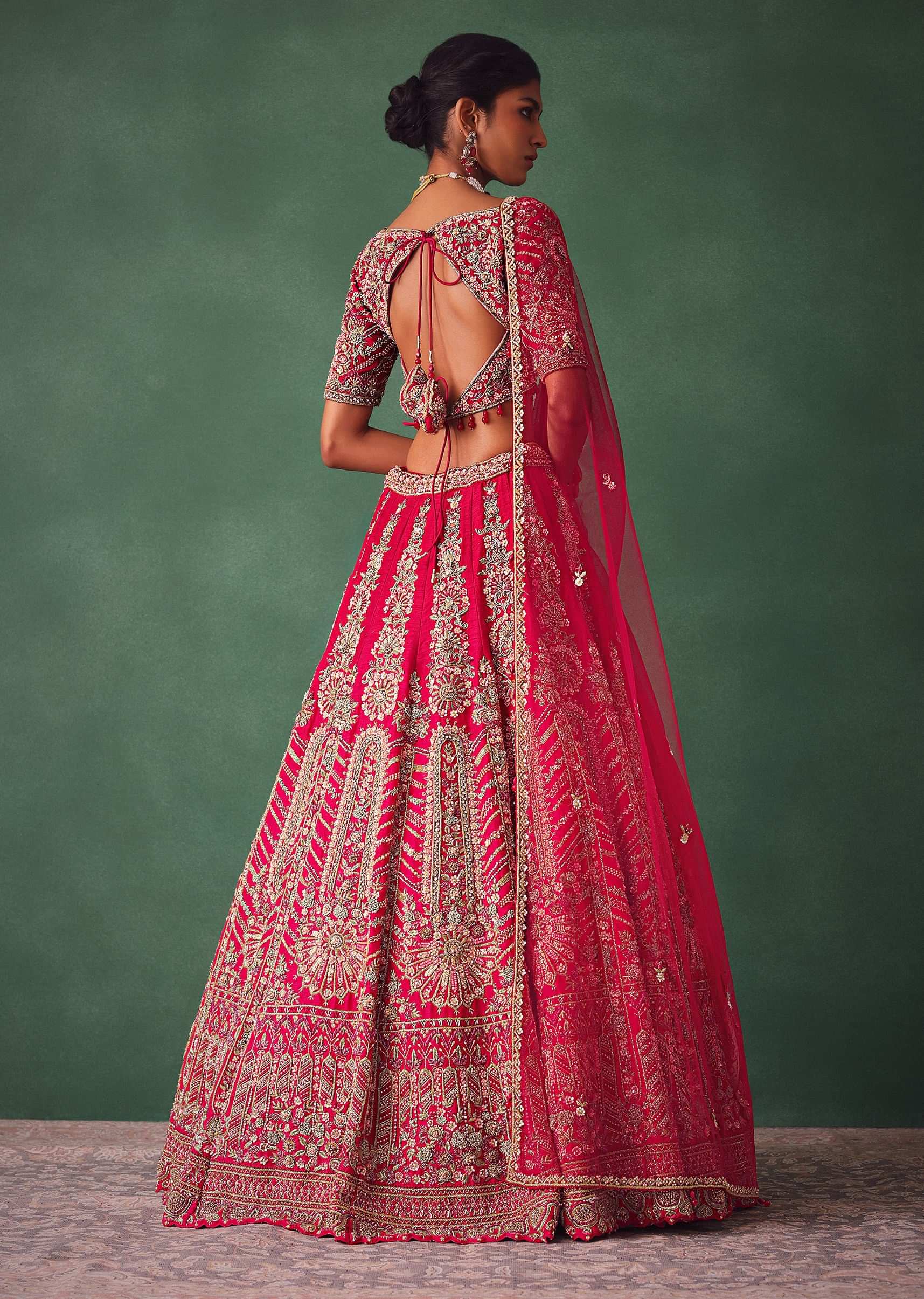 Raw Silk Red Bridal Lehenga With Embroidered Blouse And Scallop Dupatta