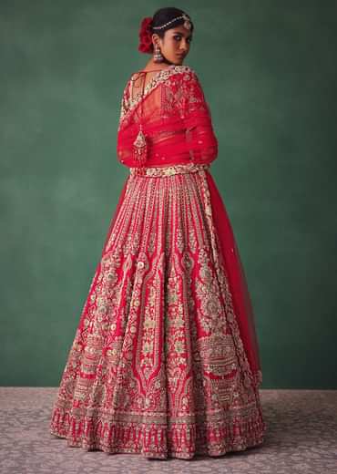 Red Bridal Lehenga With Zardosi And Cutdana Work