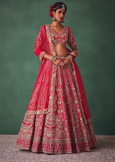 Red Bridal Lehenga With Zardosi And Cutdana Work