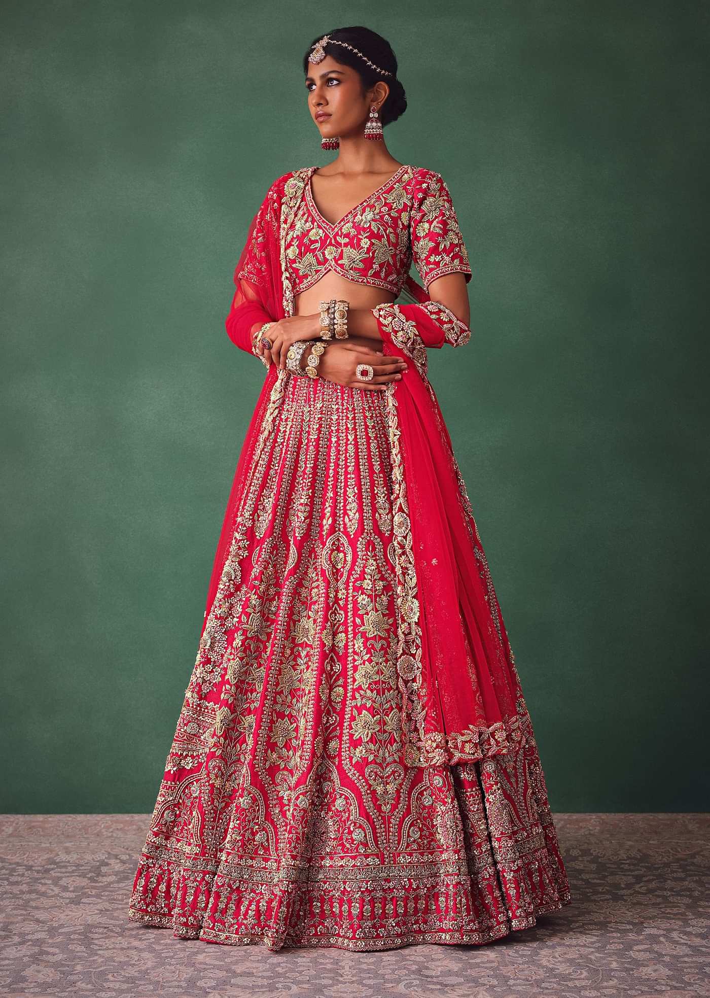 Red Bridal Lehenga With Zardosi And Cutdana Work