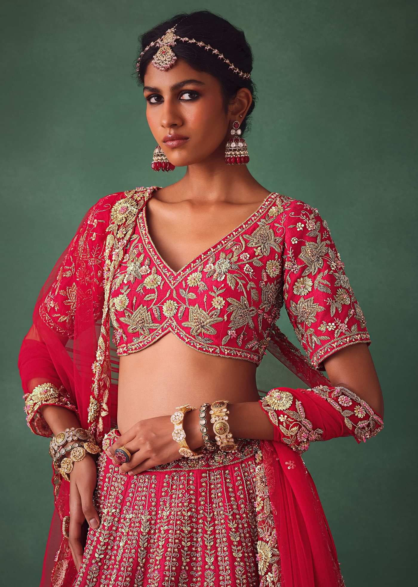 Red Bridal Lehenga With Zardosi And Cutdana Work
