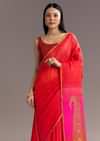 Pink Red Kora Silk Handloom Saree With Woven Traditional Motif