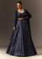 Navy Blue Tie Up Blouse And Embroidered Lehenga With Detailed Border Dupatta