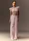 Lavender Hand Embroidered Blouse And Croped Cape With Drape Skirt