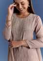 Light Beige Chinon Kurta Set With Cutdana And Sequins Dupatta