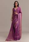 Purple Tissue Silk Saree With Butti Work And Chanderi Zari Woven Border